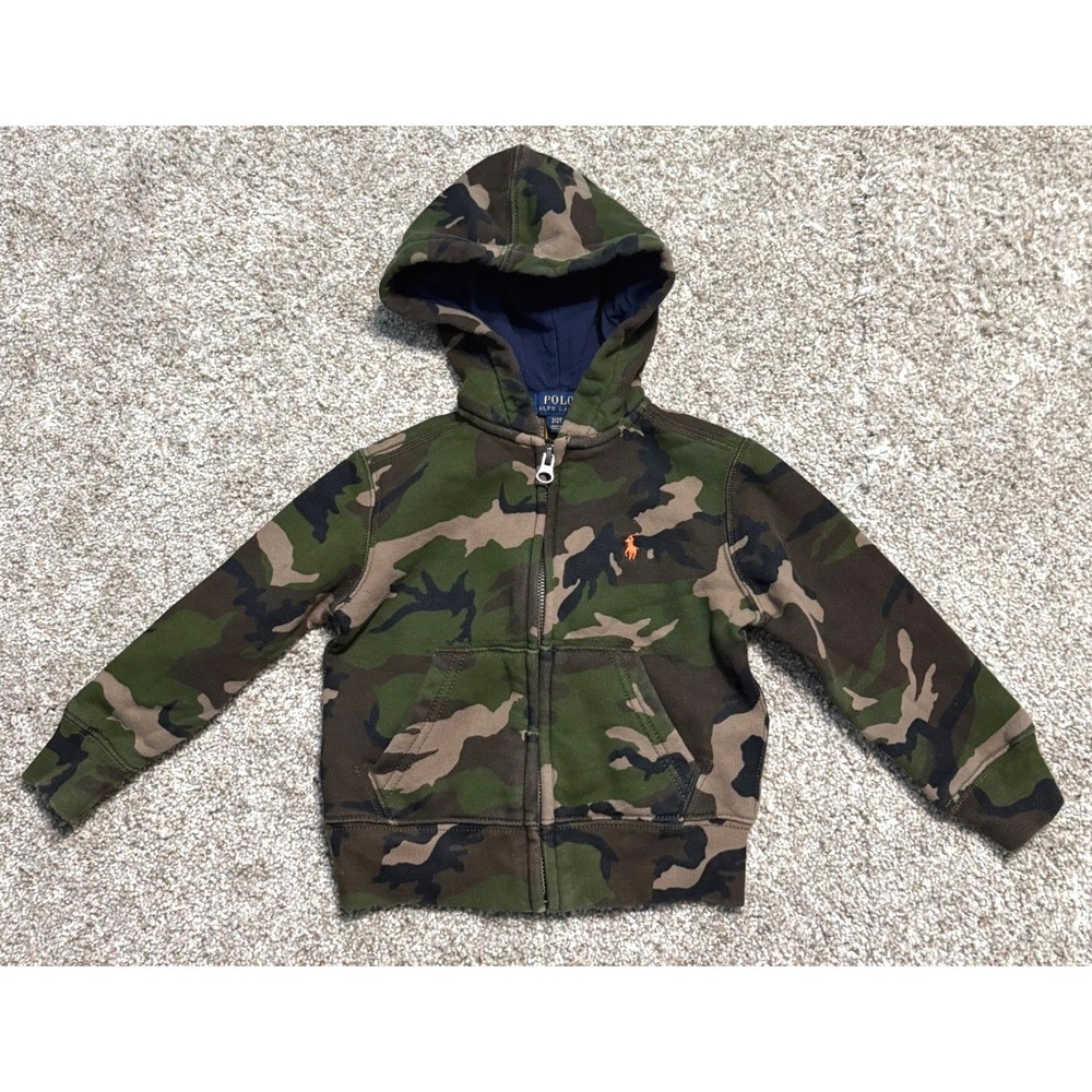 Polo Ralph Lauren Zip Hoodie Camo Toddler 2T Orange Pony Fleece Sweatshirt 2/2T